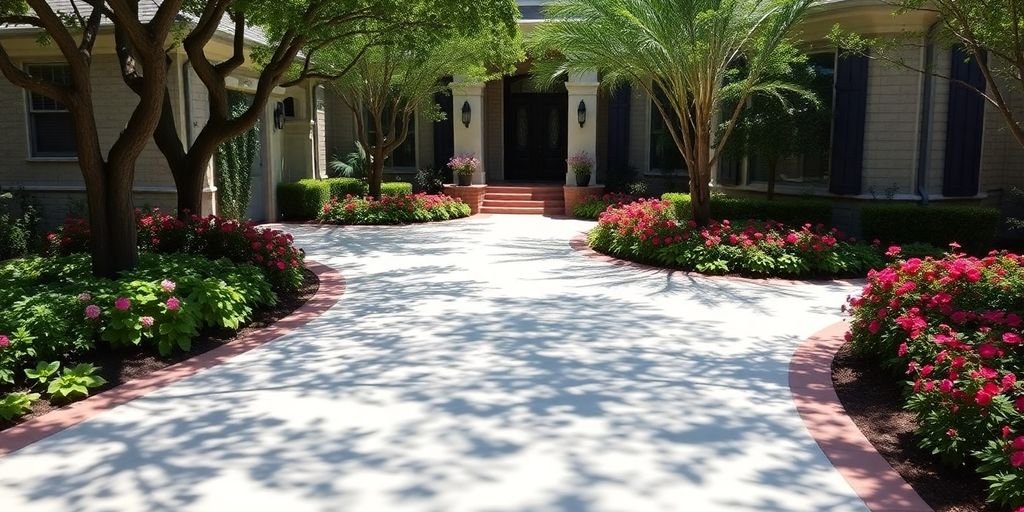 Elegant concrete driveway in a Dallas home setting.