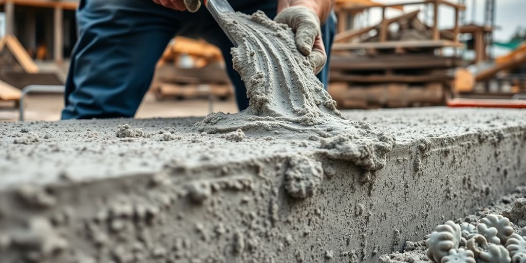 Contractor pouring concrete into a slab formwork on site.