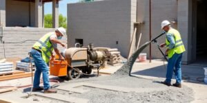 Concrete pouring at a construction site in Dallas.