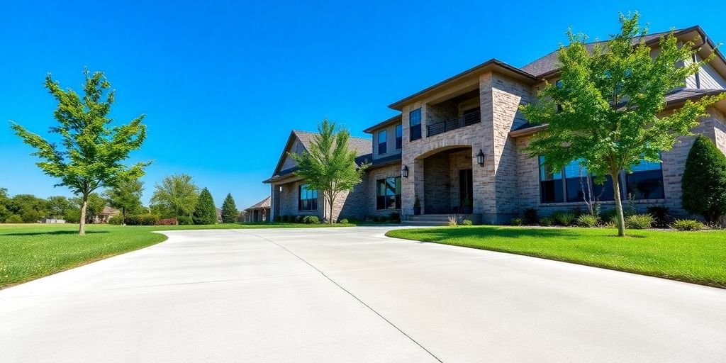 Concrete driveway and modern home in Dallas, TX.