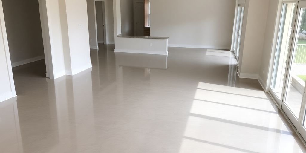 Polished concrete floor in a stylish Dallas interior.